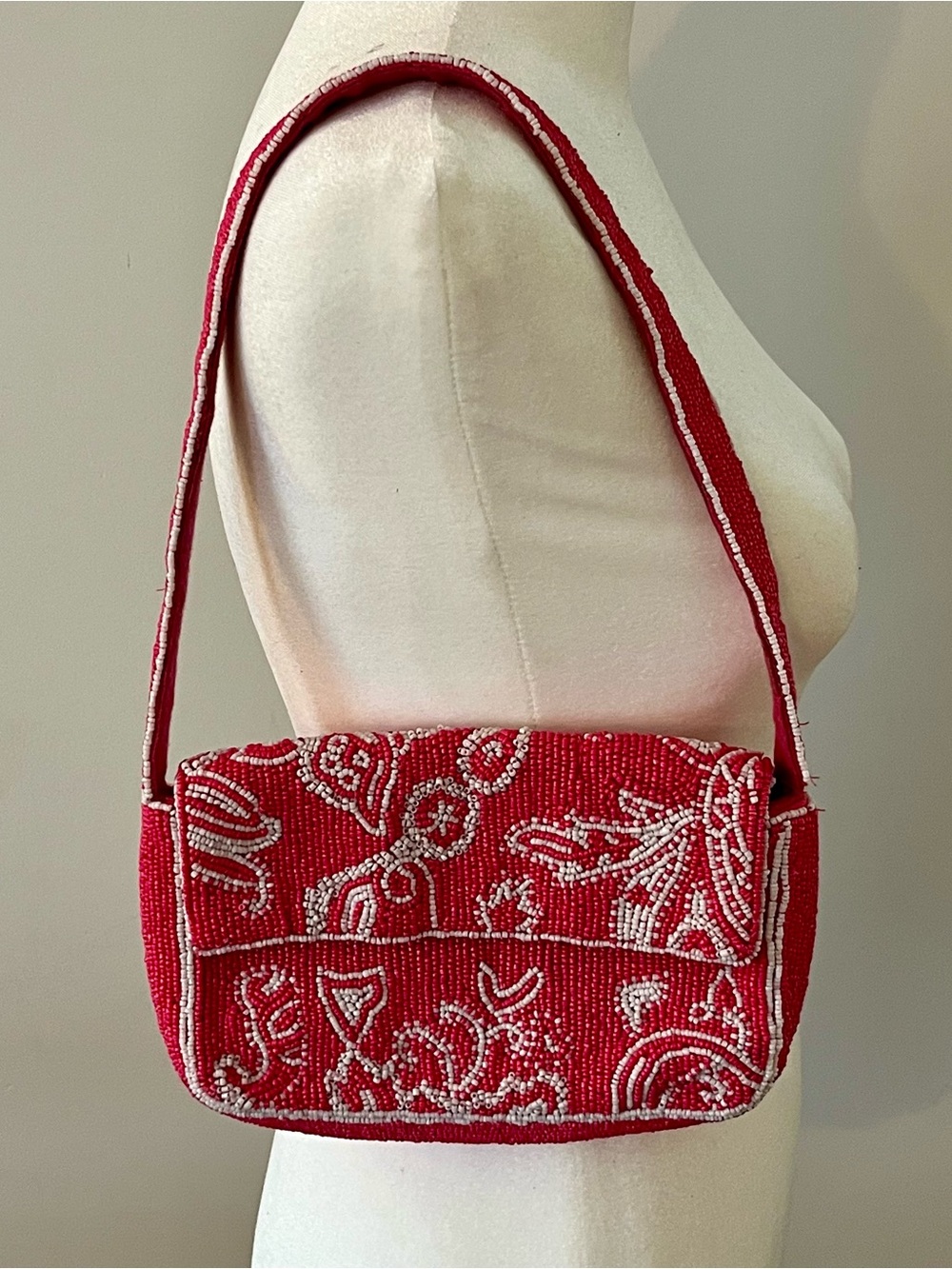 Anthropologie Pink White Beaded Shoulder Bag Purse